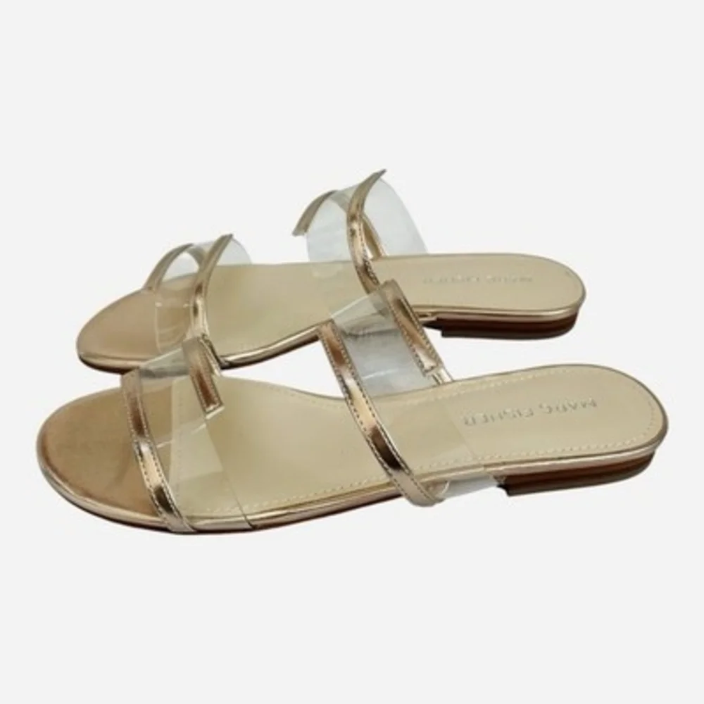 Marc Fisher Calin Flat Sandals Rose Gold Metallic Clear Vinyl Slides Size 6M NIB - Picture 6 of 8